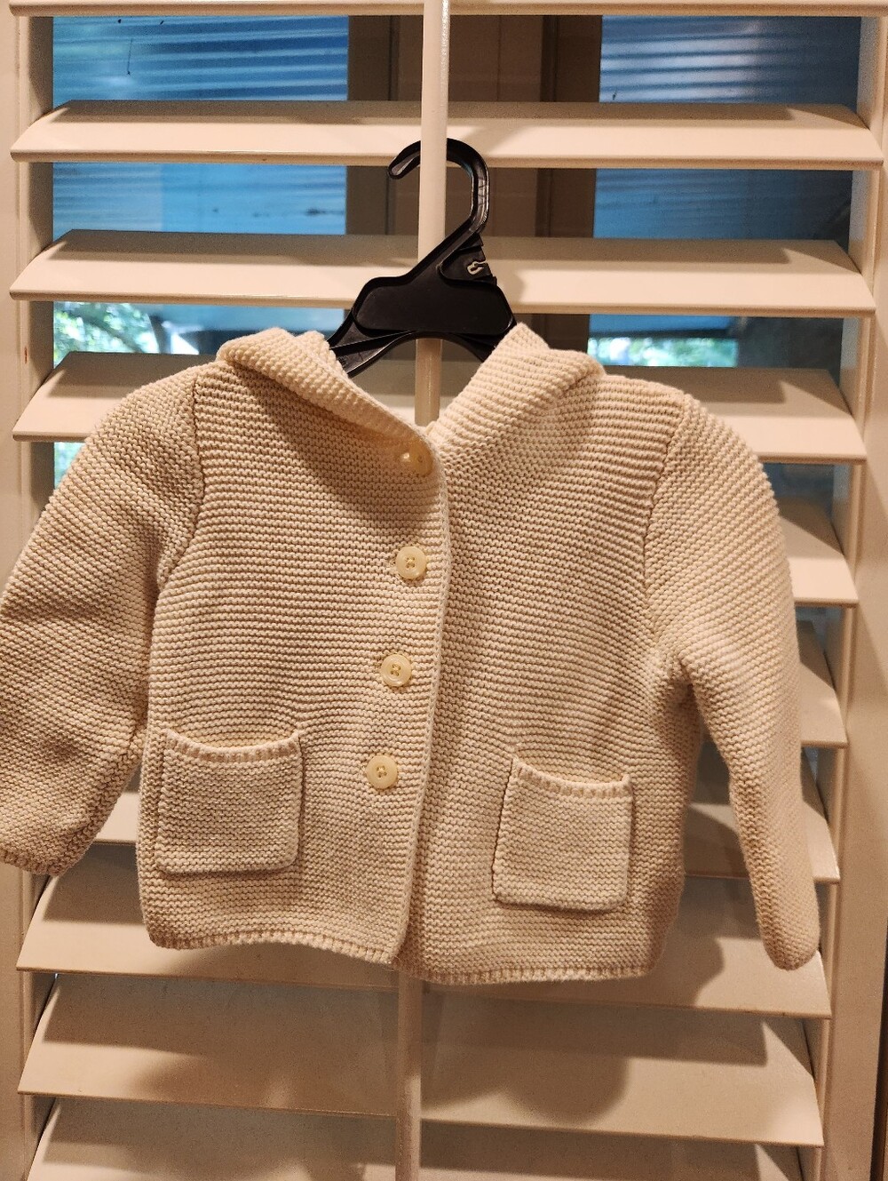 Baby Gap Cream Hooded Knit Baby Jacket - Classic Button-Front, Size 12-18M